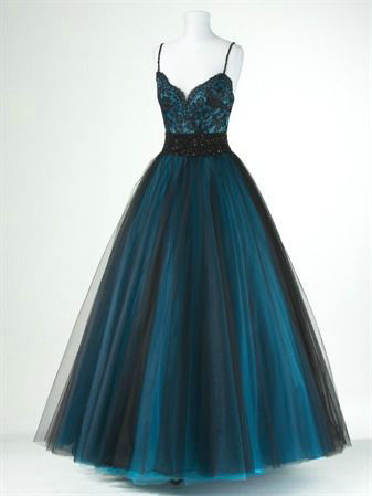 2016 Black and Turquoise Ball Gown Lace Bodice pst0211