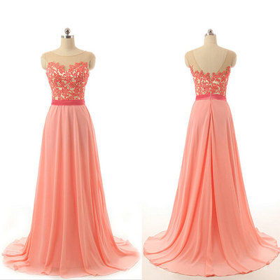 Illusion Neckline Lace Bodice Chiffon Skirt Celebrity Prom Dresses pst0214