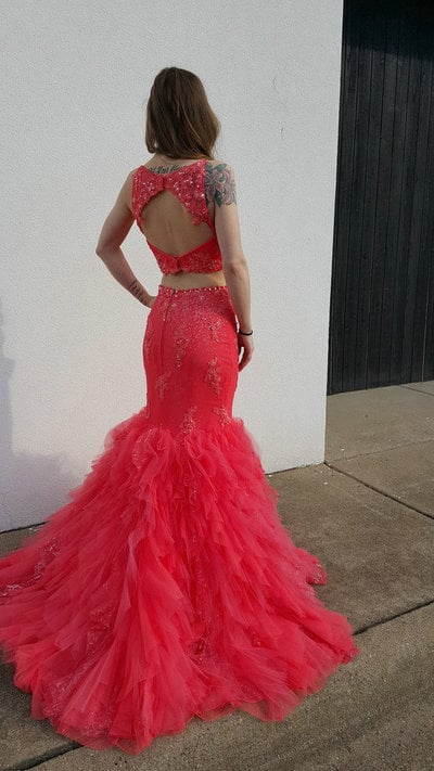 2016 Red Two Piece Mermaid Celebrity Prom Dresses Graduation Party Gowns pst0270