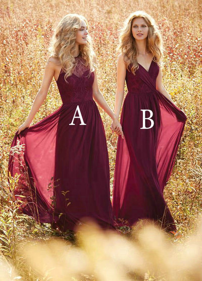 Mismatched Burgundy Bridesmaid Dresses Floor Length pst0299