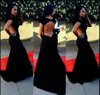 lace prom dress, long prom dress,black prom dress, mermaid prom dress, backless prom dress, evening dress, E42229