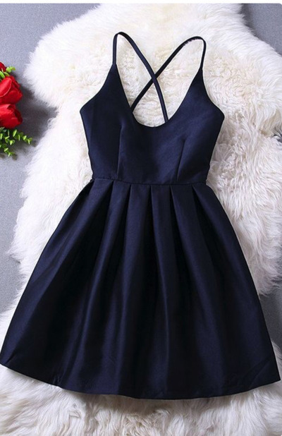 Spaghetti criss-cross ruching simple dress short prom dress homecoming dress short fashion dress
