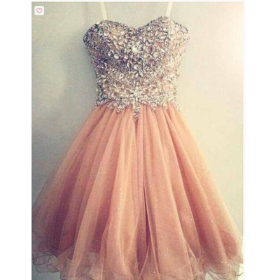 Short Beads and Tulle Prom Gowns Homecoming Dresses pst0132