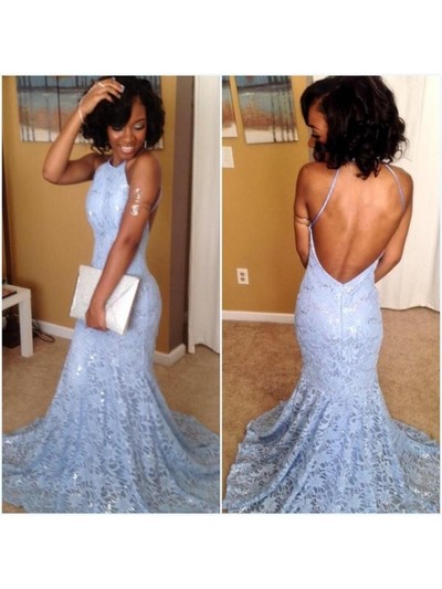 blue lace prom dress, long prom dress,mermaid prom dress, backless prom dress, sexy prom dress, evening dress, E42299