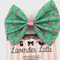 Teal Mini Flamingo Fabric Hair Bow Handmade Hair Clip Accessory - Thumbnail 2