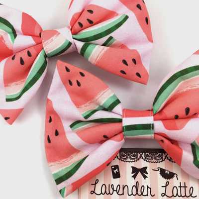 Watermelon pink large fabric hair bow - handmade summer fruit hair accessory - Thumbnail 3