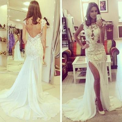 lace prom dress,long prom dress,ivory prom dress, 2016 prom dress,backless prom dress, evening dress, E4227