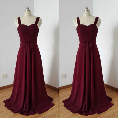 Burgundy Chiffon Prom Dresses Spagetti Straps pst0196