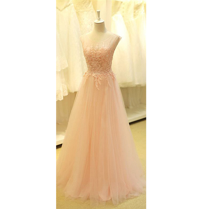 Floor Length Lace and Tulle Evening Dresses Applique Bodice pst0025