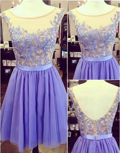 Cute lavender lace open back mini homecoming dress,short prom dress