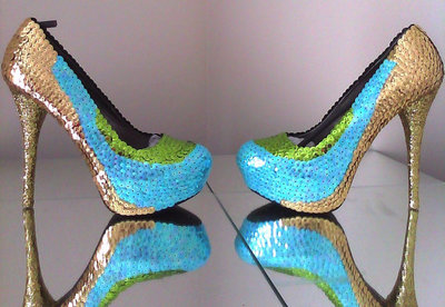 Gold/Green Sequin Heel