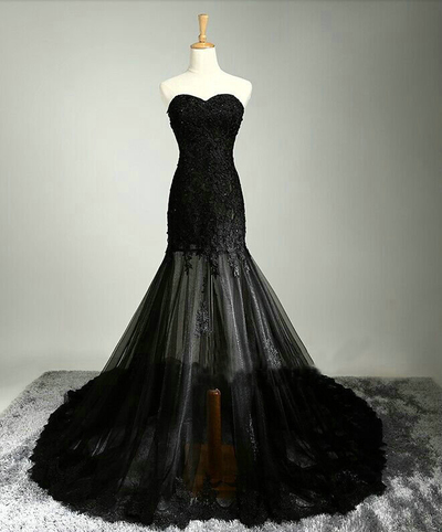 Black Mermaid Prom Dresses Floor Length pst0289