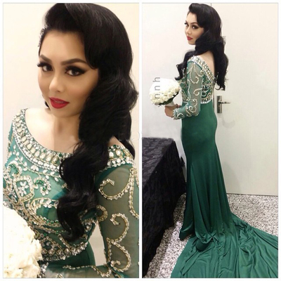 long prom dress, green prom dress, long sleeves prom dress, prom dress with train, charming prom dress, 2016 prom dress, E8363