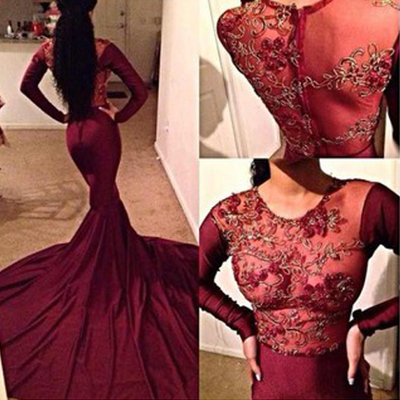 burgundy lace prom dress, long prom dress, mermaid prom dress, charming prom dress, prom dress with train, E8359