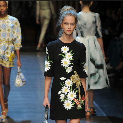 MILANO HIGH FASHION WHITE FLORAL EMBROIDERED CLASSIC DRESS