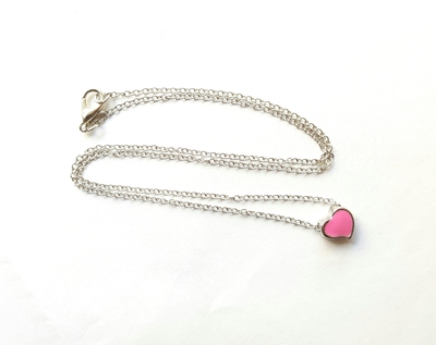 Baby Heart Necklace - Heart Charm Necklace - Pink, Blue, White heart Necklace - Silver Necklace with Heart Charm