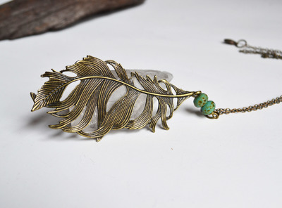 Large Feather Necklace, Bohemian Long Necklace, Long Chain Feather Necklace, Floating Feather, Dreamy Feather