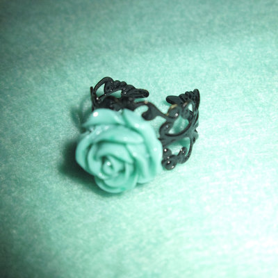 Mint Rose Ring with Filigree Base