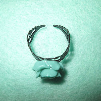 Mint Rose Ring with Filigree Base  - Thumbnail 2