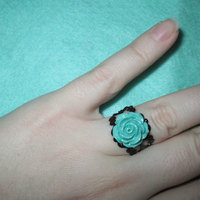 Mint Rose Ring with Filigree Base  - Thumbnail 4