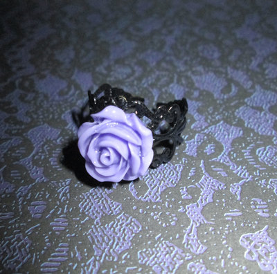 Lilac Rose Ring with Filigree Base