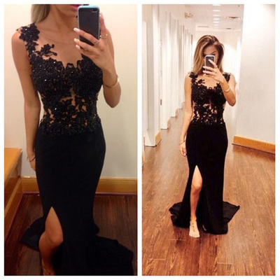 Black Prom Dress With Slit pst0515