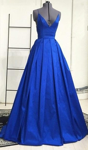 Backless A-Line Criss-Cross Straps Draped blue Prom Dress,Evening Dress
