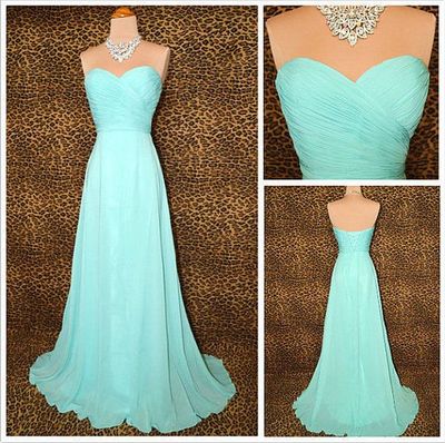 Pretty Sweetheart Simple Blue Sweep Train long Prom Dress,bridesmaid dress