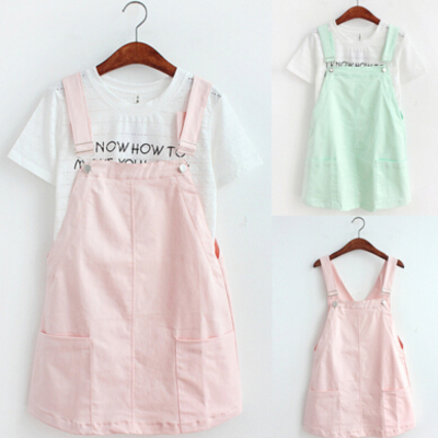 Pastel color suspender summer dress - Thumbnail 5