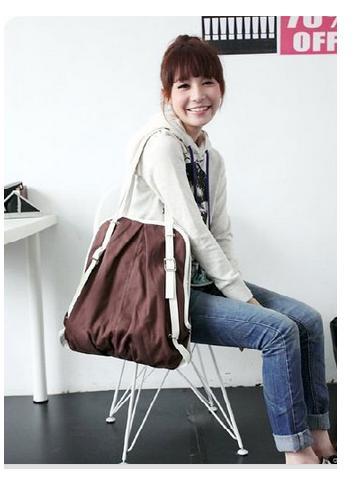 2 Ways Lady Use BRWON Color CANVAS Women Purses Backpacks Bookbag Multi Use Bag