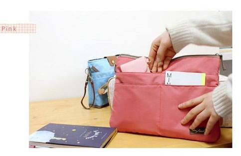 Bag inside Bag PINK Travel Insert Handbag w/ Zipper Large Liner Organizer Purse