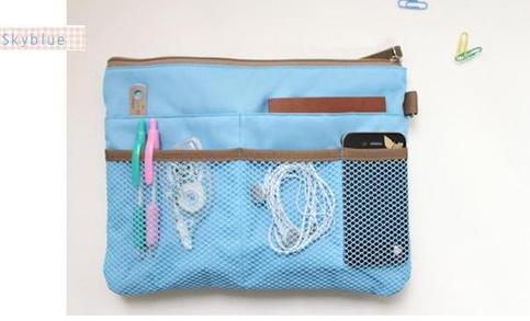 Bag inside Bag SKY BLUE Travel Insert Handbag w/ Zipper Large Liner Organizer Purse