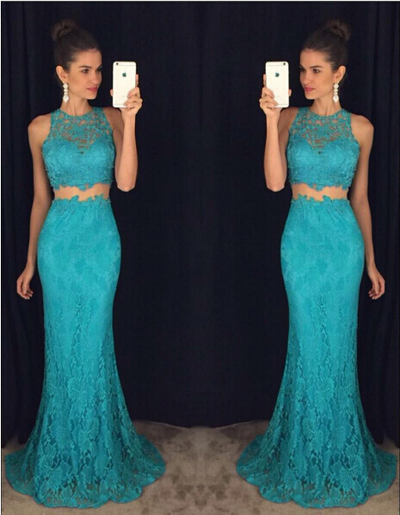 Long Lace Prom Dress Evening Dress in 2 Pieces pst0633