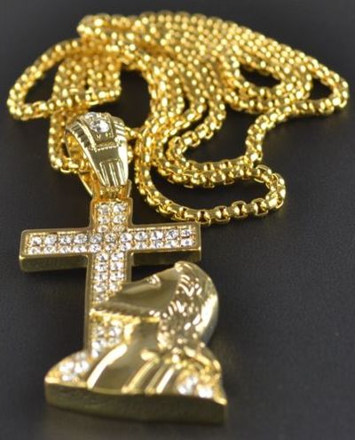 Cross Pendant With Stainless Steel With Chain Necklace Link Chain 24"