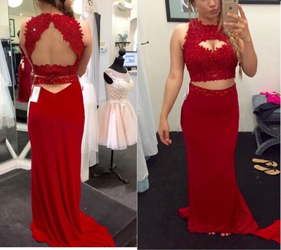 Red Prom Dress in 2 Pieces For Evening Party pst0650