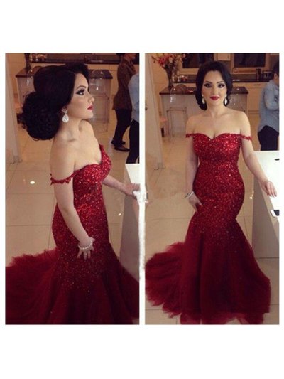 Mermaid Red Prom Dress Evening Party Gown pst0651