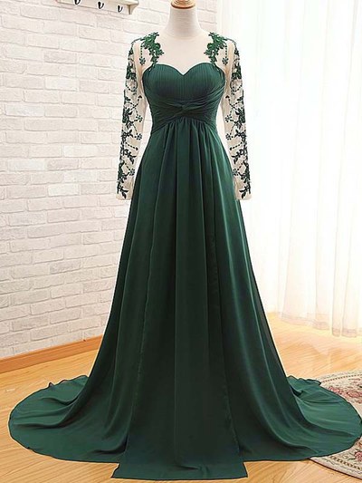 gorgeous prom dresses,Hunter A-line Straps Long Sleeve Chiffon Prom Dresses Evening Dresses 1392