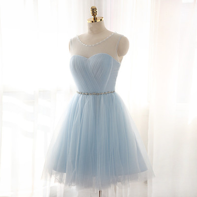 Light Blue Tulle Short Ball Gown Handmade Prom Dresses,Homecoming Dresses
