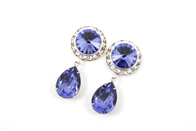 5/8 9/16 1/2 Tanzanite Silver Dangle Hanging Ear Plugs Gauges Tunnels or Studs Made With SWAROVSKI Elements