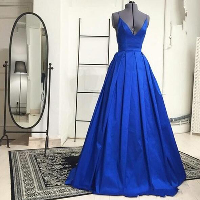 Blue Prom Dress Deep V Neckline Evening Party Dress pst0665