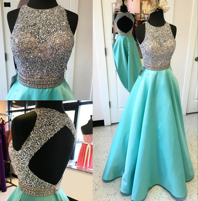Beaded Bodice A-line Open Back Sexy Prom Dress,Long Formal Dress