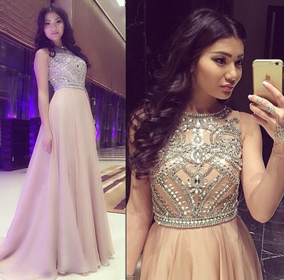 champagne prom dress, long prom dress, beading prom dress, party evening dress, charming prom dress, BD15861