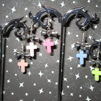 Silver Bows and Pastel Cross Earrings (Various Colors)  - Thumbnail 1
