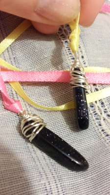 Purple/Indigo "Blue Goldstone" Pendant Ribbon Necklace