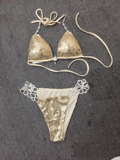 Gold Sequin Bikini Swimsuit