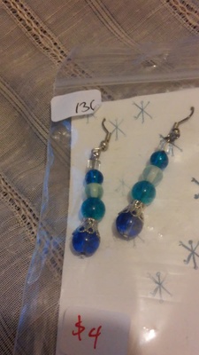 blue frozen silver capped bead earrings