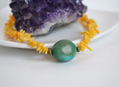 Turquoise and Coral Necklace, Summer Choker, Short Necklace, Beach Jewelry, Genuine Turquoise Necklace