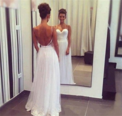 Pretty White Chiffon Straps Sweetheart Backless Prom Dresses 2016, White Prom Gowns, Evening Gowns, Wedding Party Dresses
