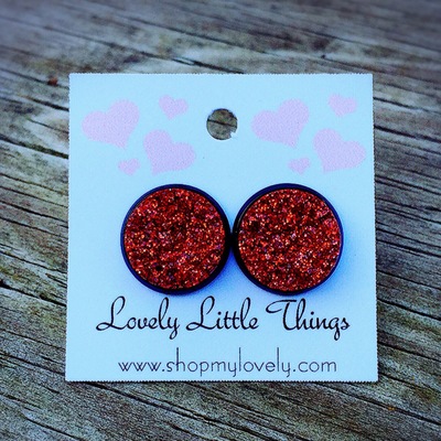 12mm Dark Red Glitter Studs with Black Setting