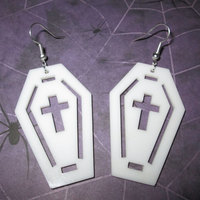White Acrylic Coffin Earrings with Crucifix and Border Cutout - Thumbnail 2
